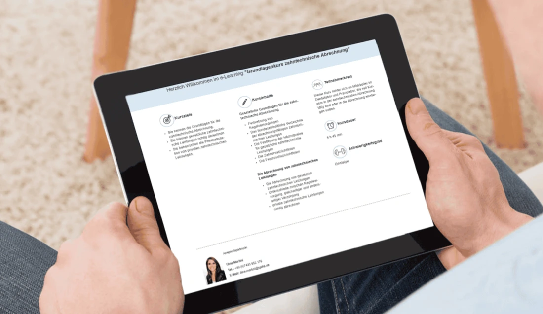 Tablet-Ansicht – eLearning Grundlagenkurs zahntechnische Abrechnung BEL BEB | Spitta Akademie